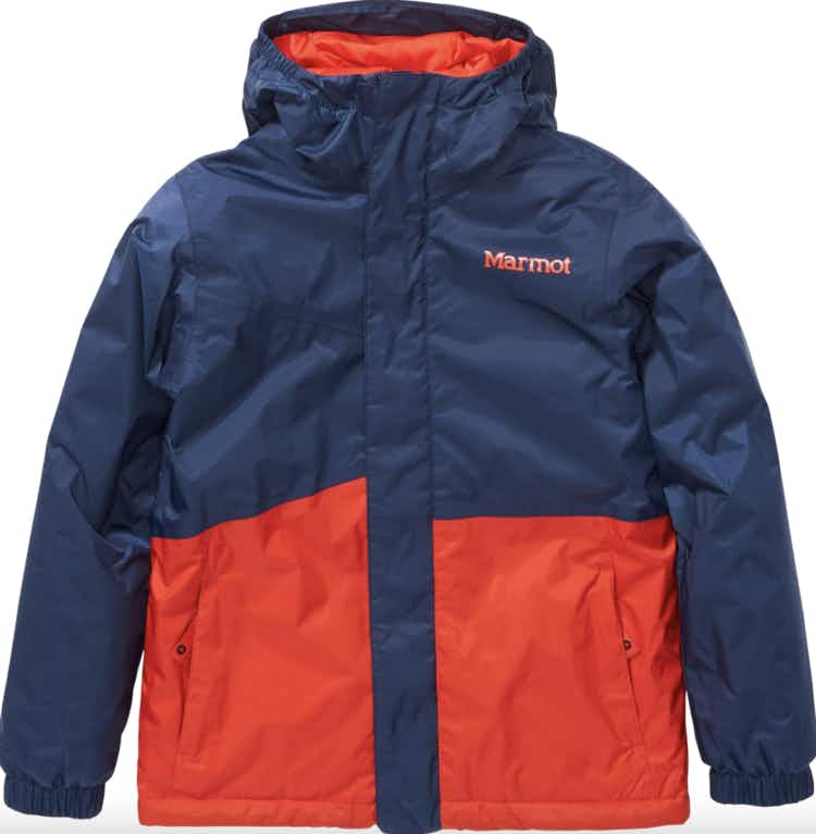 a kids blue and red insulated jacket