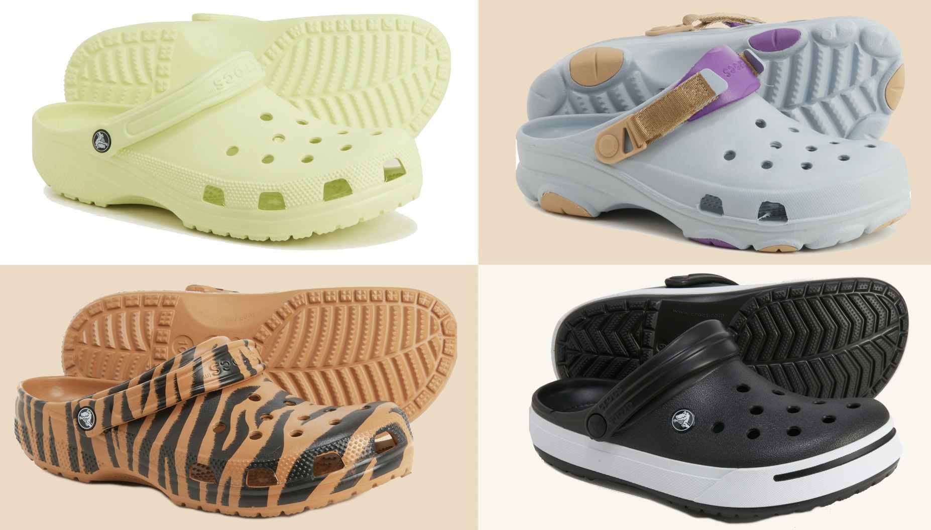collage of four mens crocs