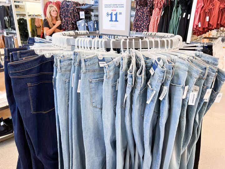 jeans on hangers in store at old navy