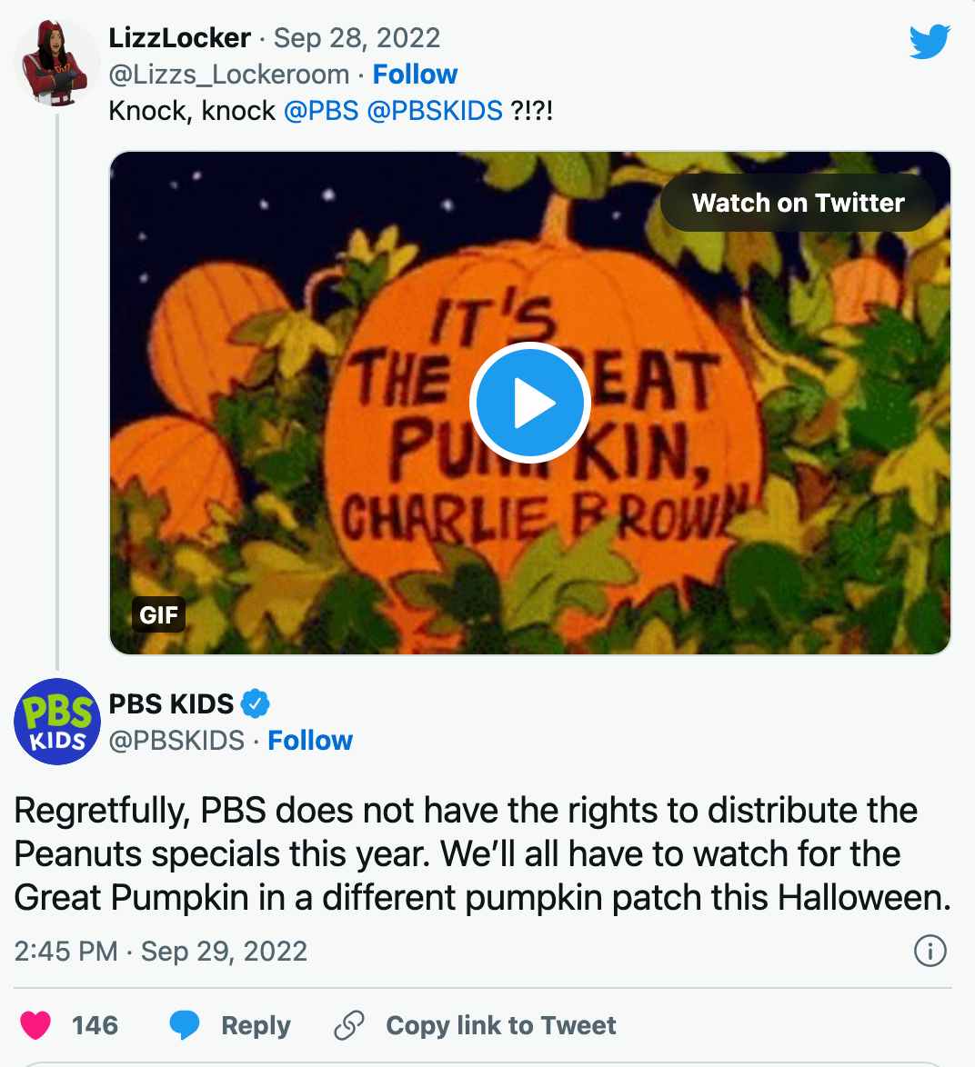 PBS tweets about Charlie Brown special