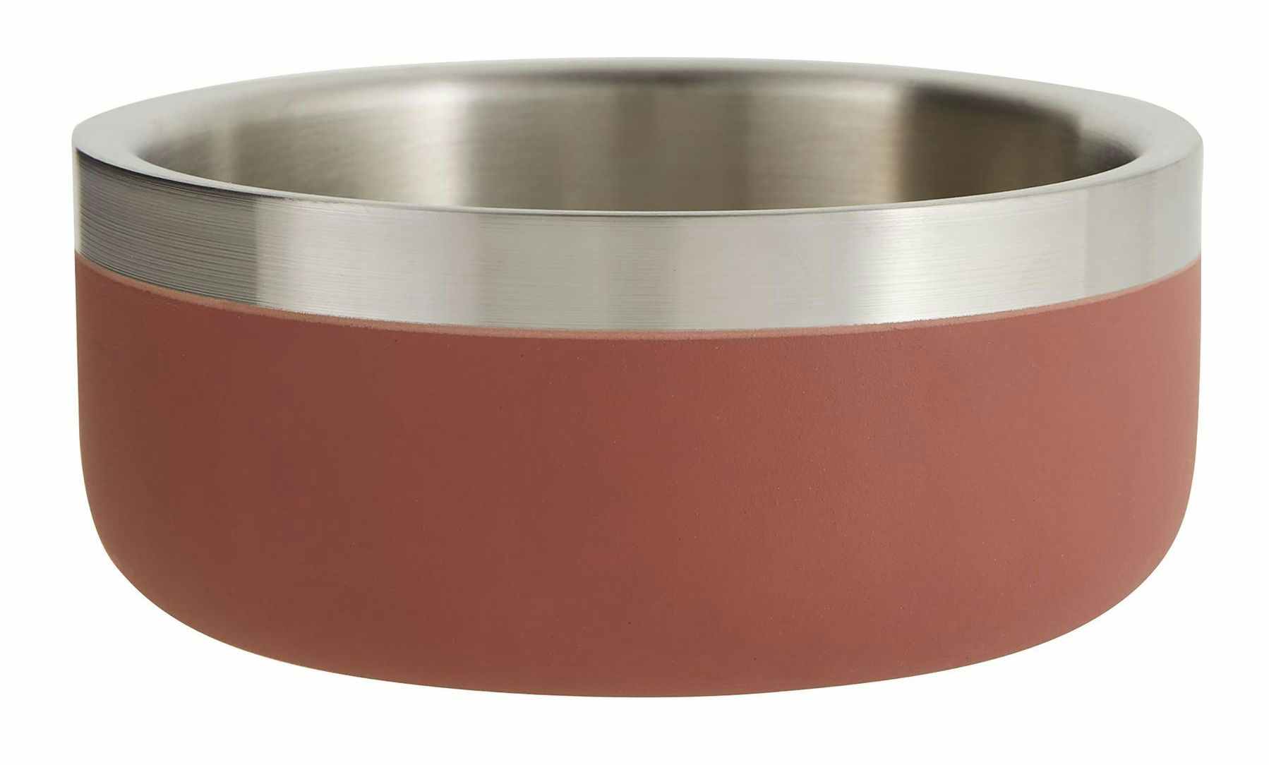 a red stainless steel insulated dog bowl