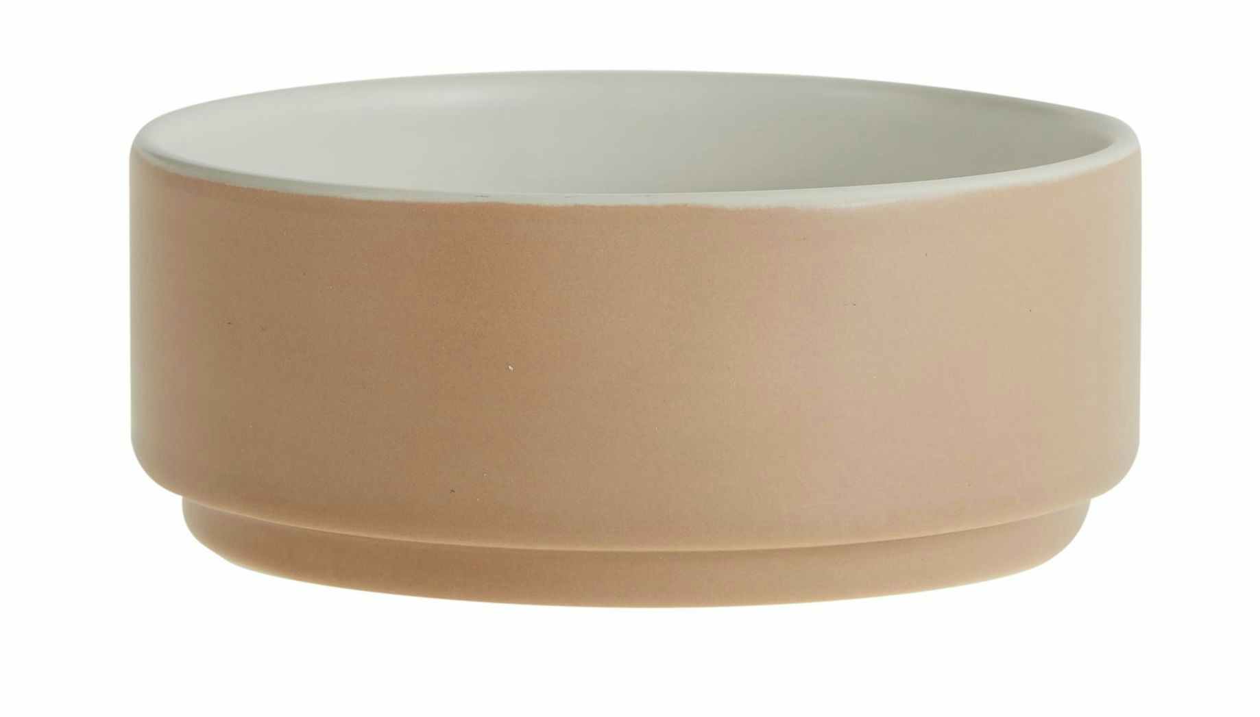 tan ceramic dog food bowl