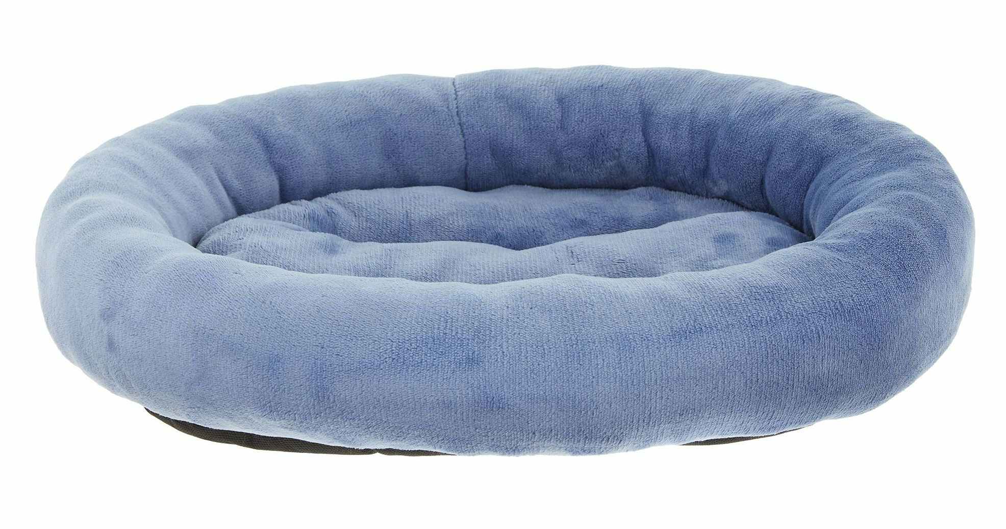 a blue cuddler style cat bed
