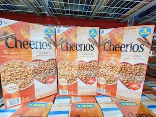 display of cheerios in pumpkin spice or cinnamon varieties
