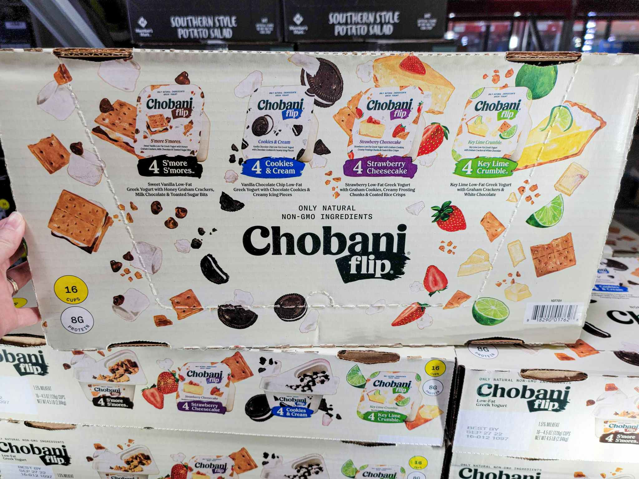 a box of 16 chobani flip yogurts