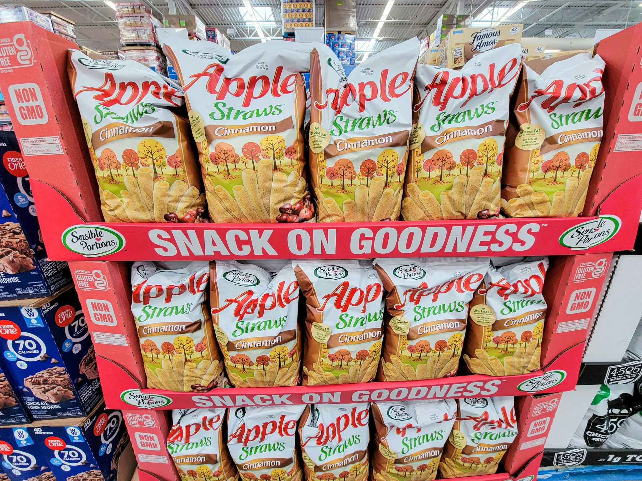 display of cinnamon flavored apple straw snacks