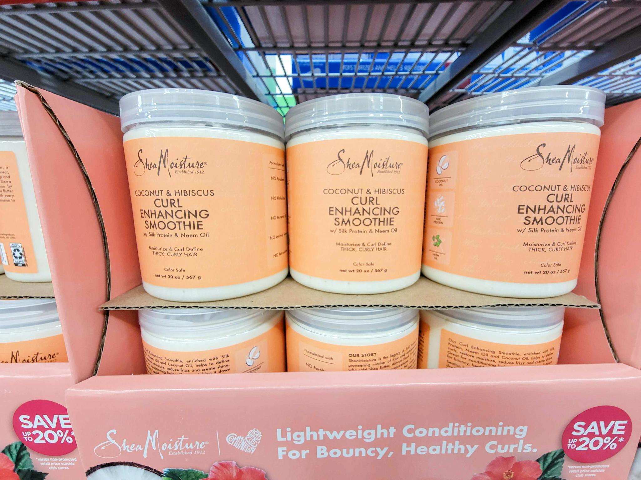 display of large tubs of shea moisture curl enhancing cream