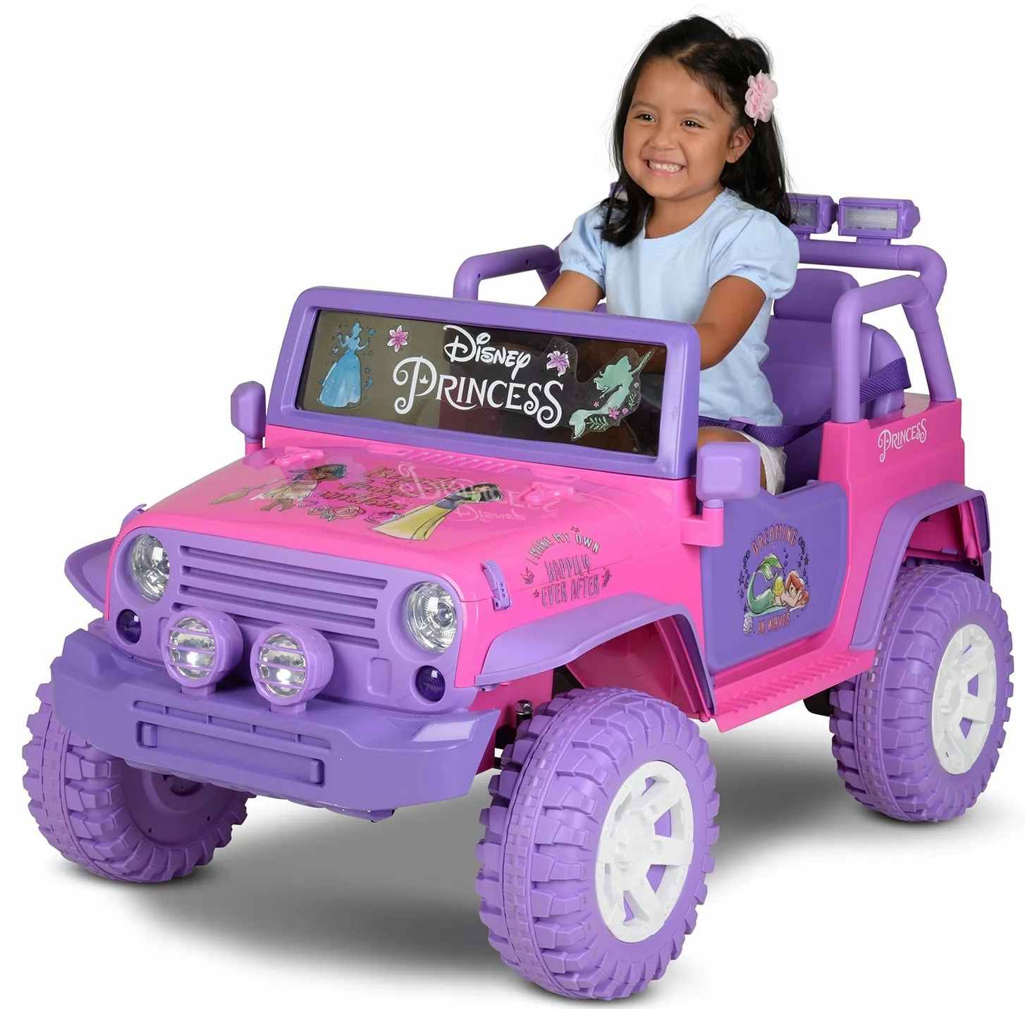 girl driving a disney princess jeep style ride on vehicle