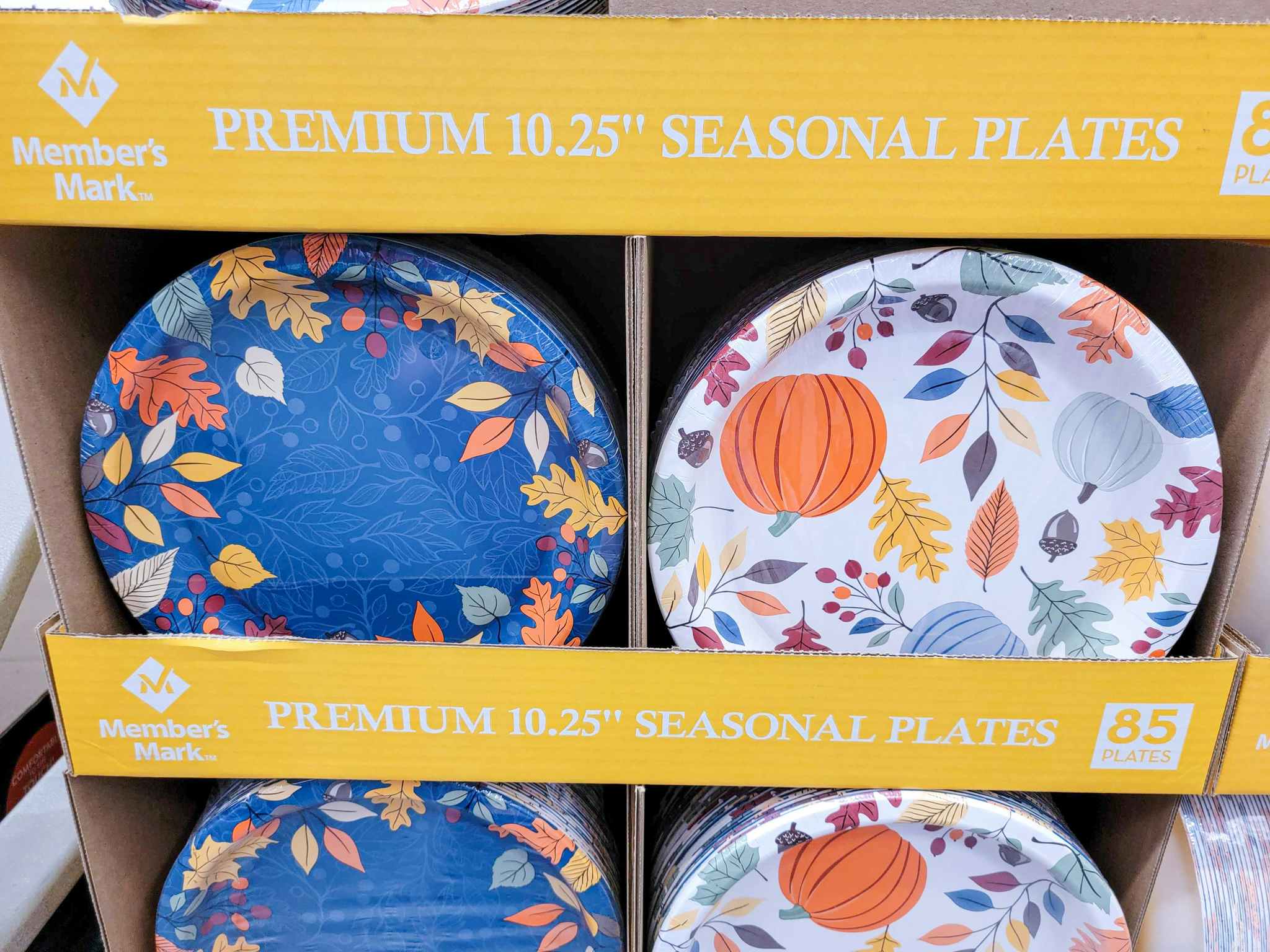 display of fall themed paper plates
