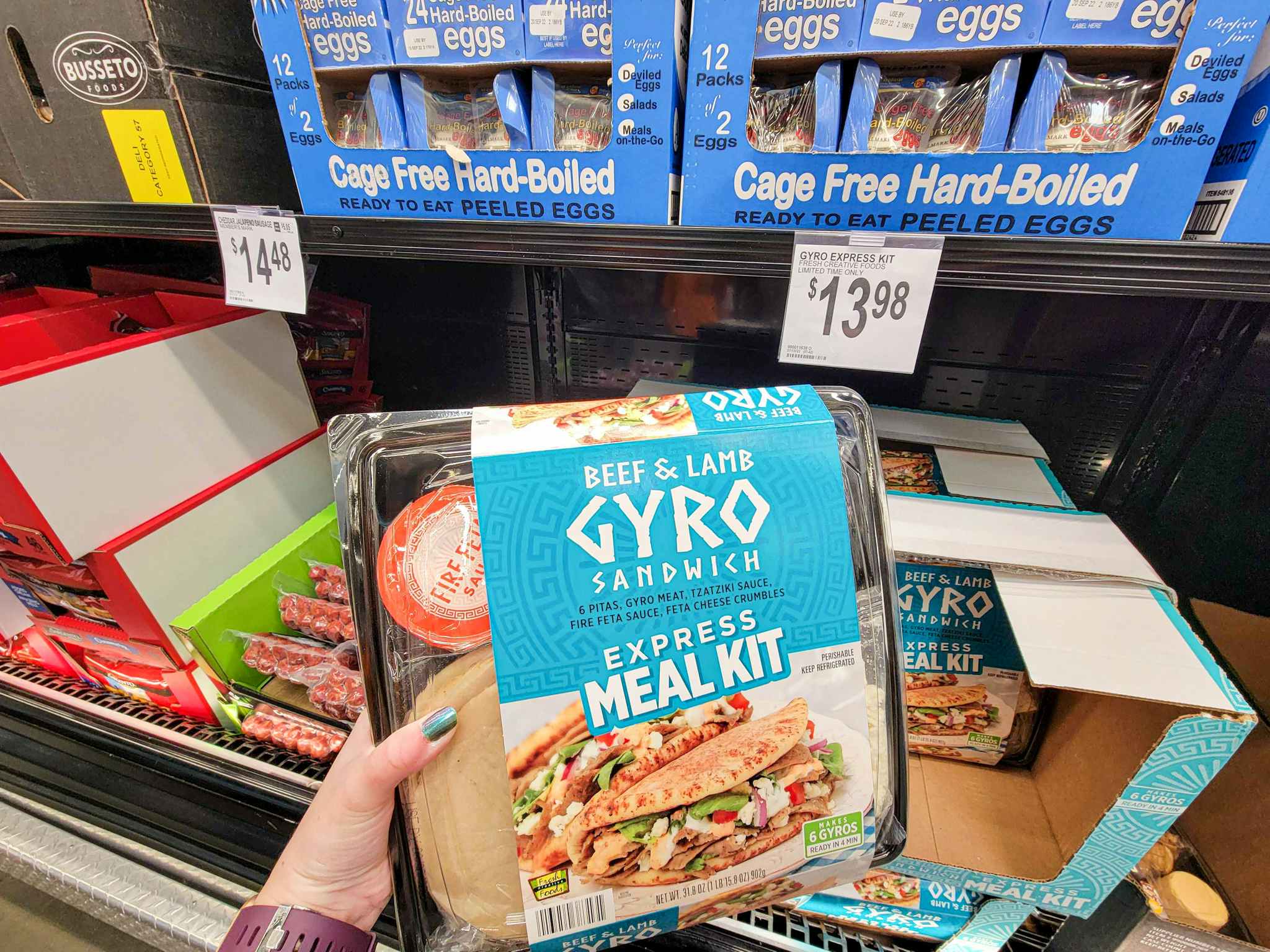 hand holding a gyro sandwich meal kit