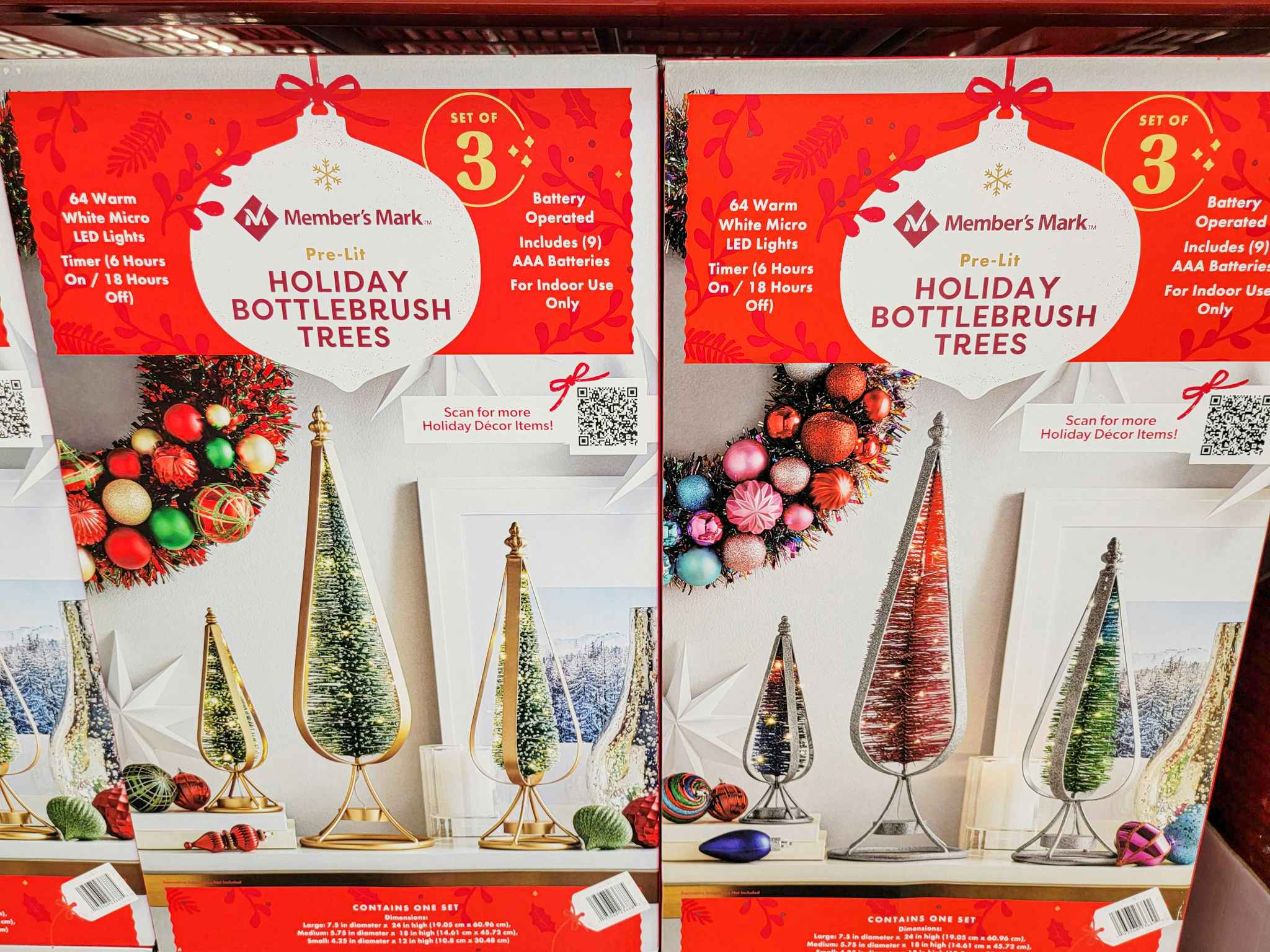 pre-lit-holiday bottle brush trees in a 3 pack