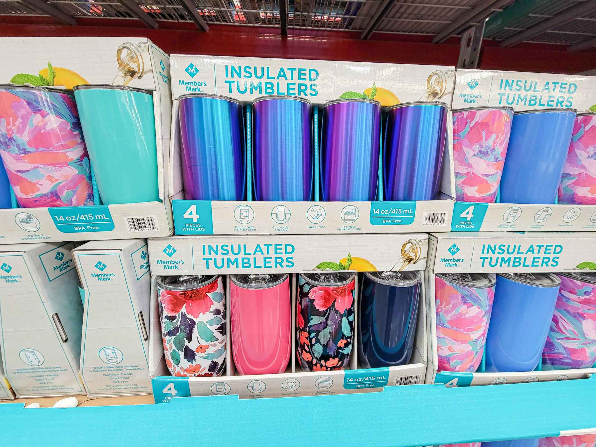 four packs of tumblers, some are holographic, some are floral