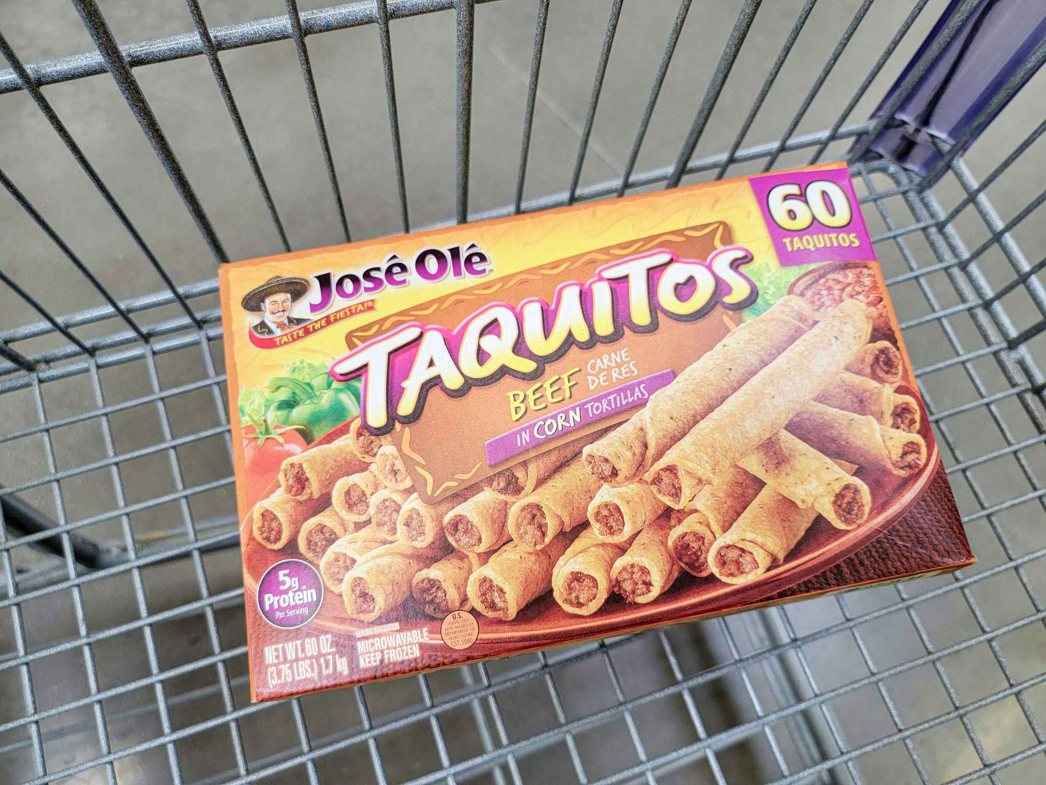 a box of taquitos in a cart