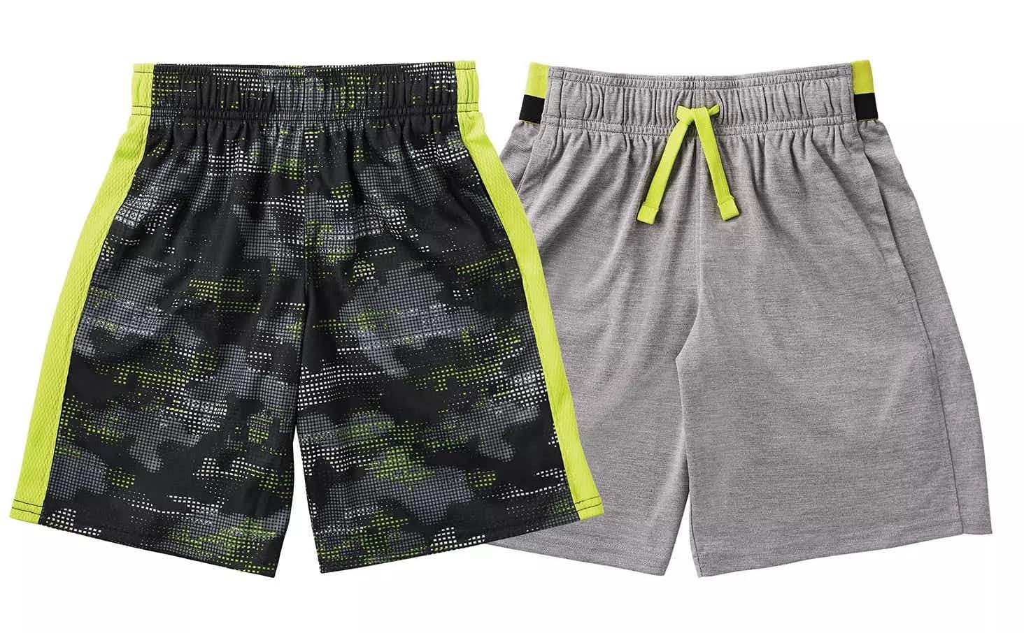 grey and black camo with green kids shorts
