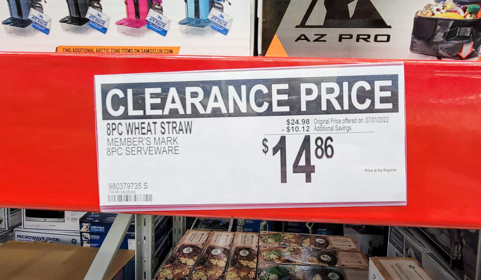 clearance sign for an 8 piece serveware set for $14.86
