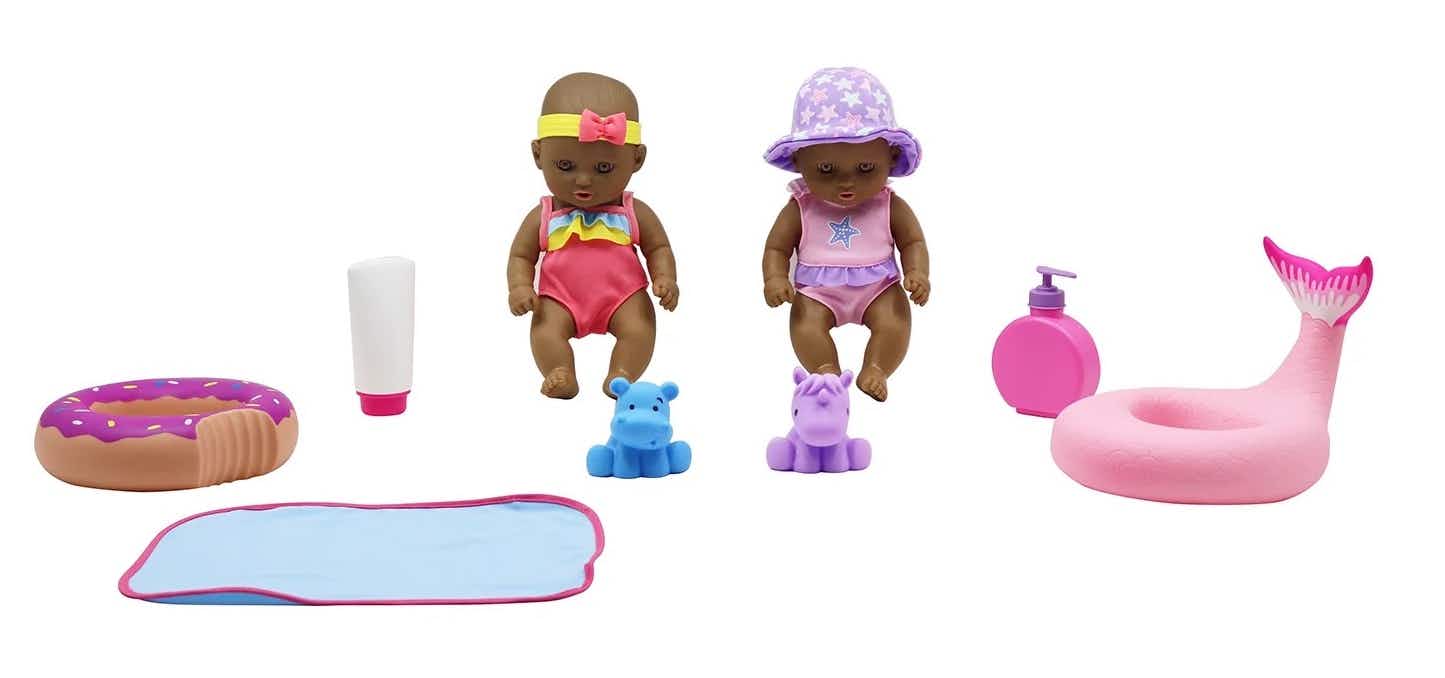 doll set with 2 dolls and water toys for them