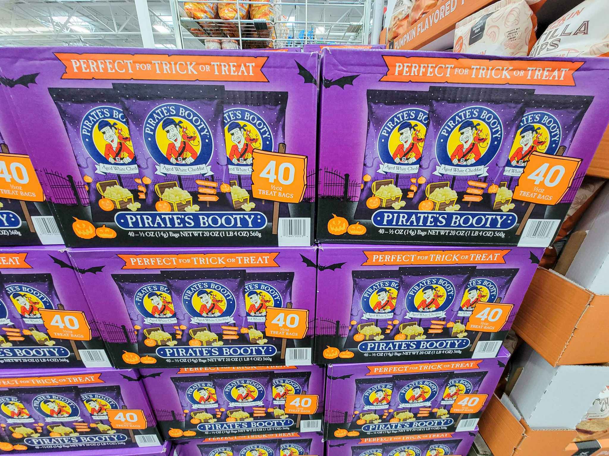 halloween themed boxes of 40 bags of pirates booty