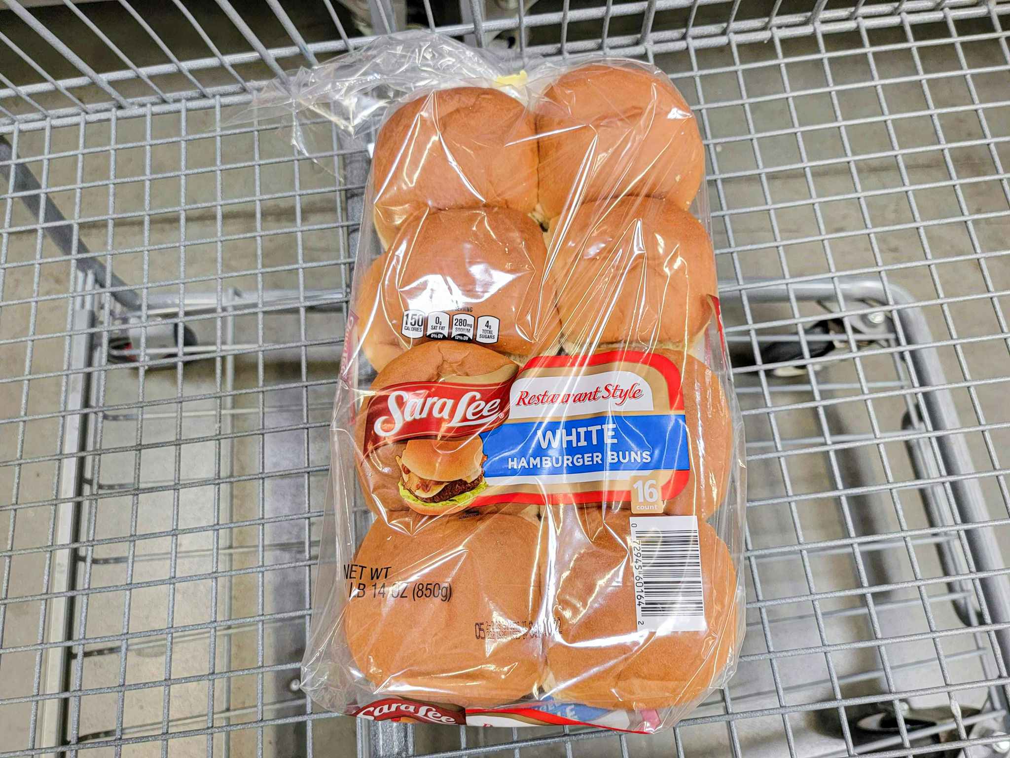 a pack of sara lee hamburger buns in a cart