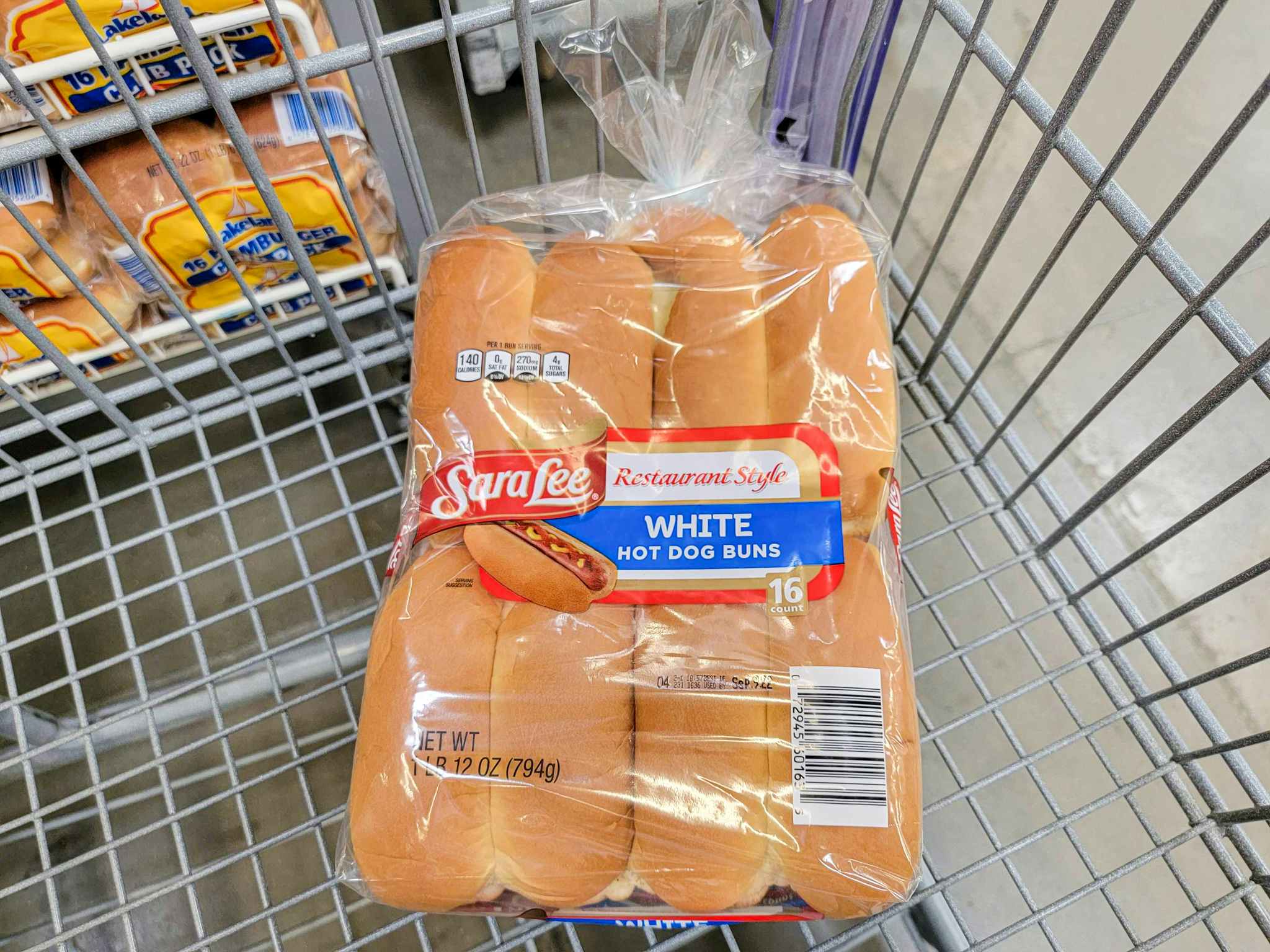 sara lee hot dog buns in a cart