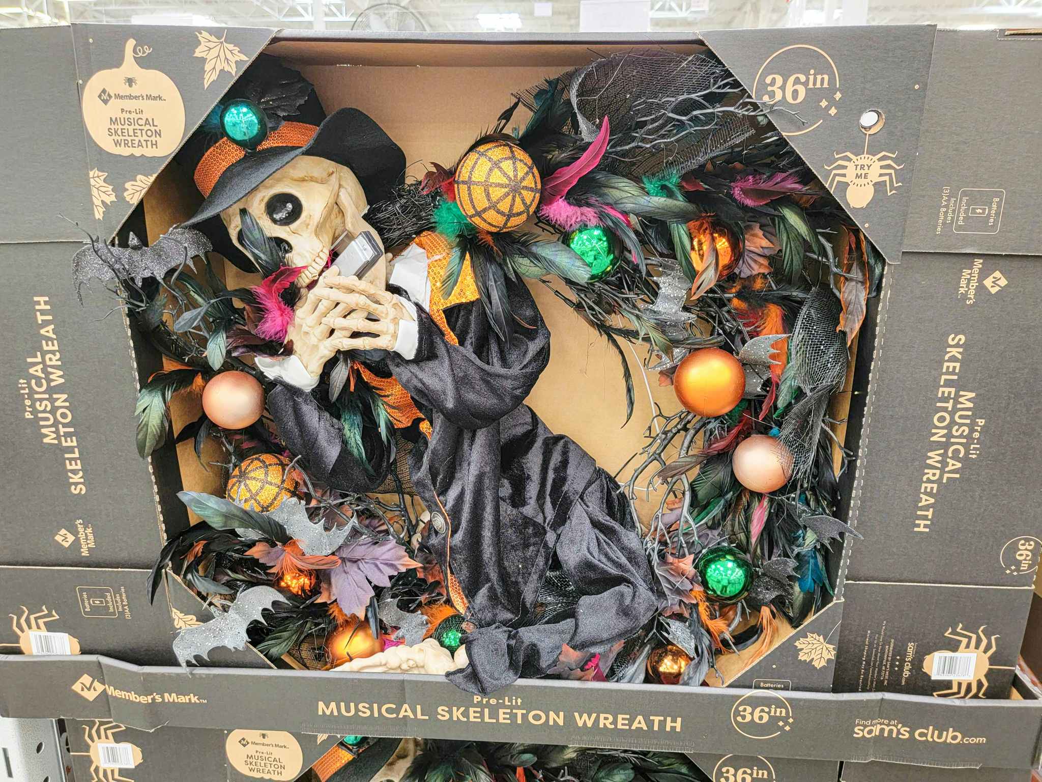a large musical skeleton wreath for halloween