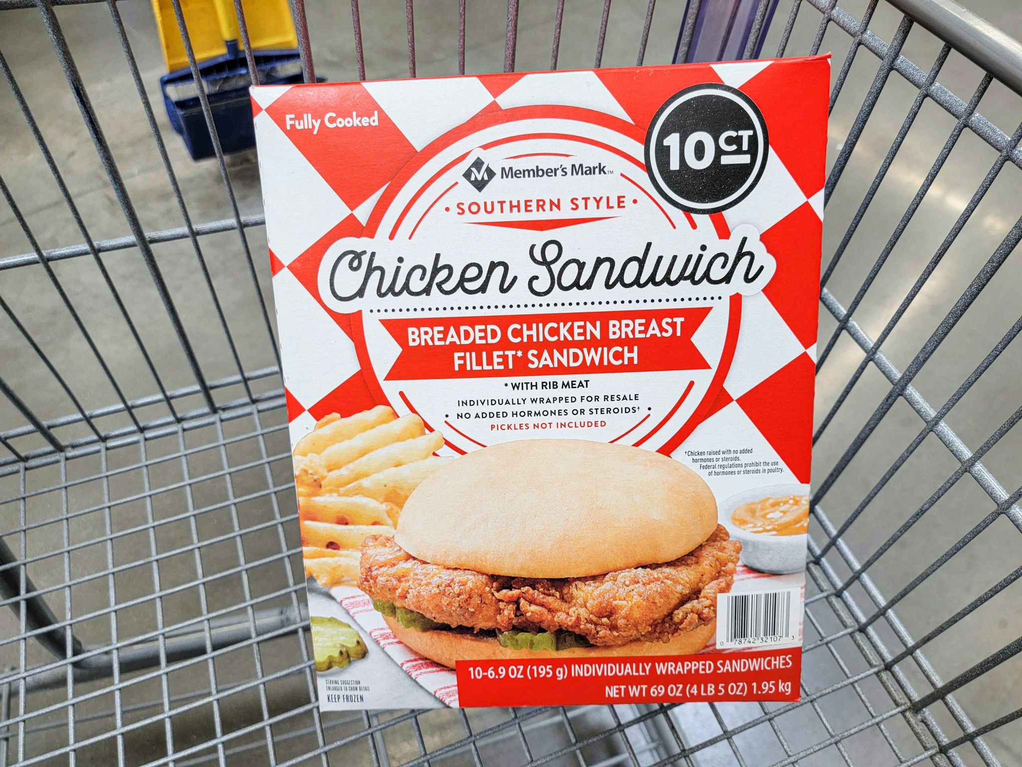 a box of 10 chicken sandwiches in the cart