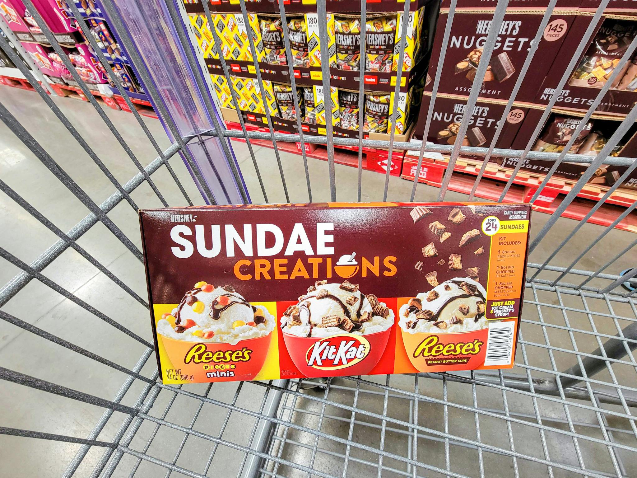 box of hershey sundae creations in a cart