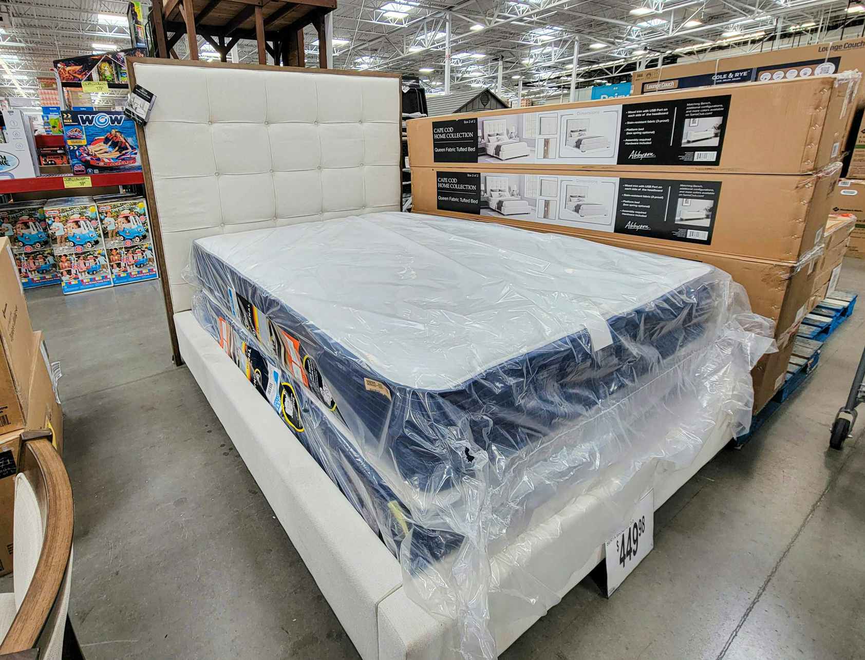 white upholstered bed