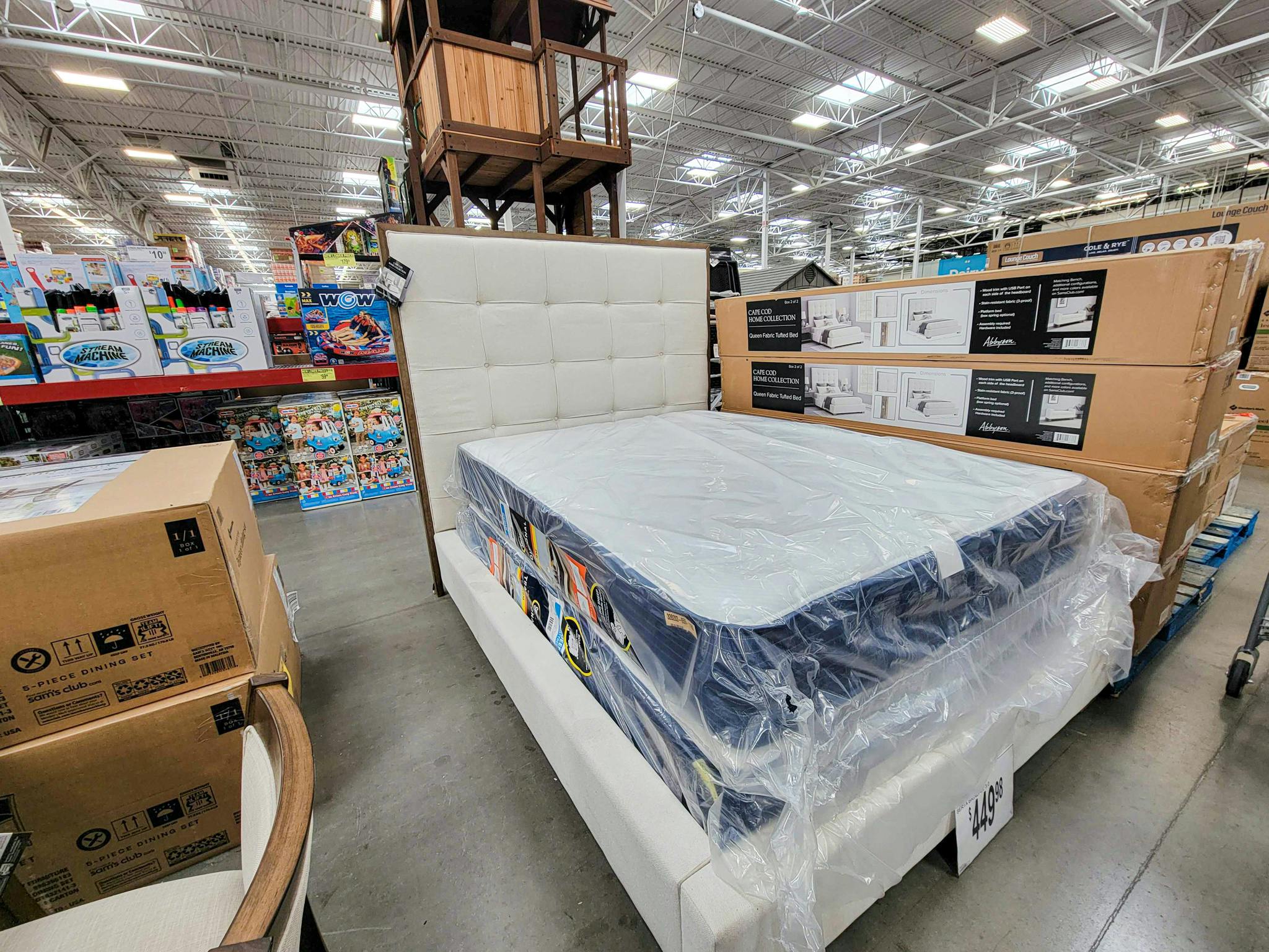 white upholstered bed