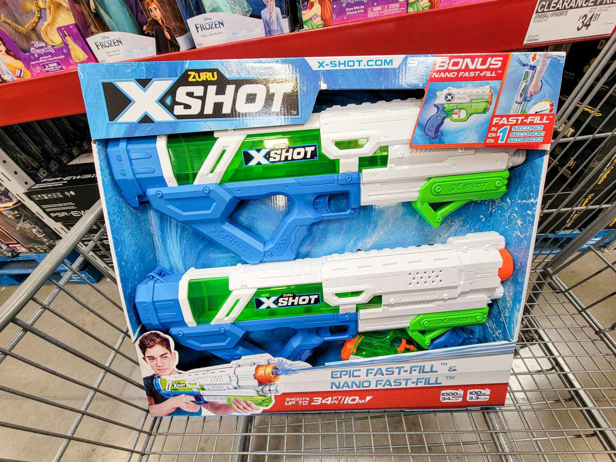 2 zuru xshot water guns in a cart