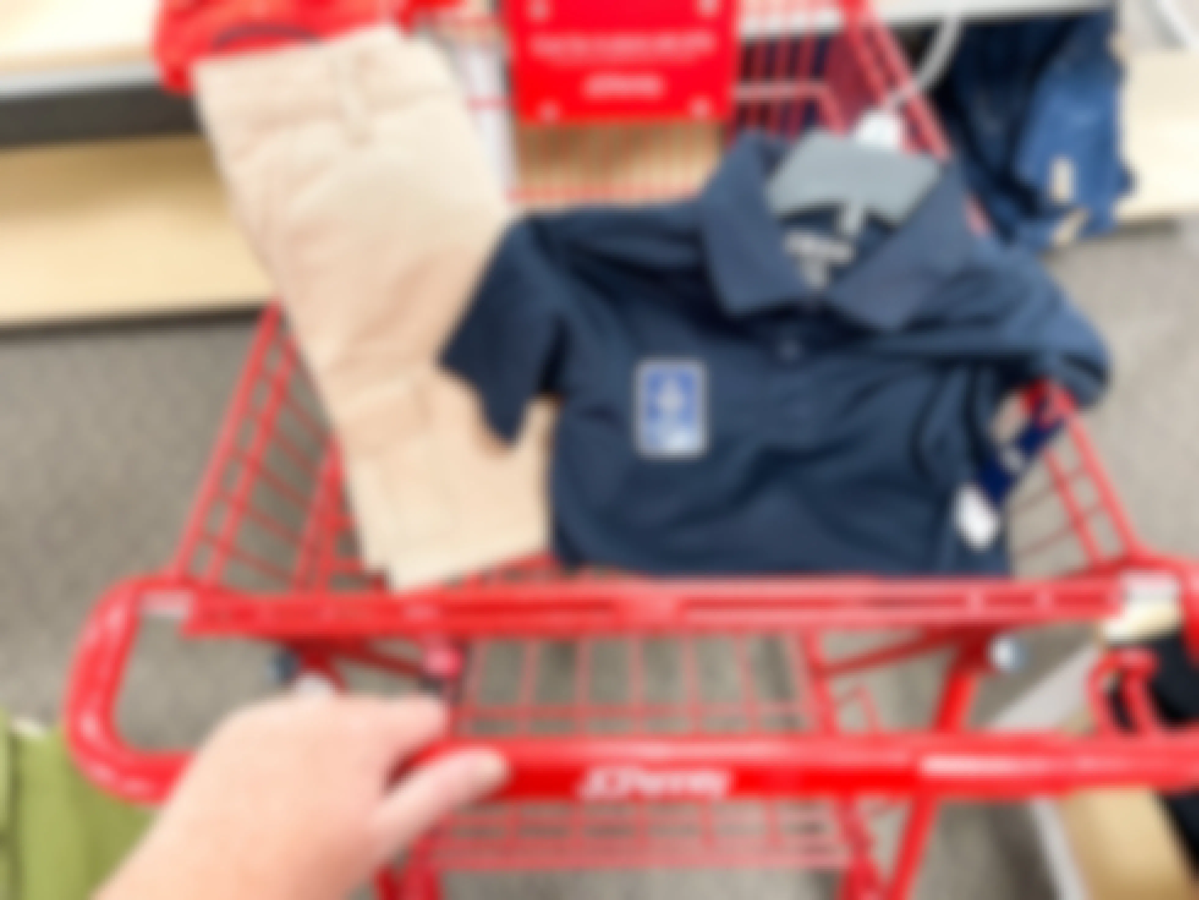 school uniform clothes in a shopping cart