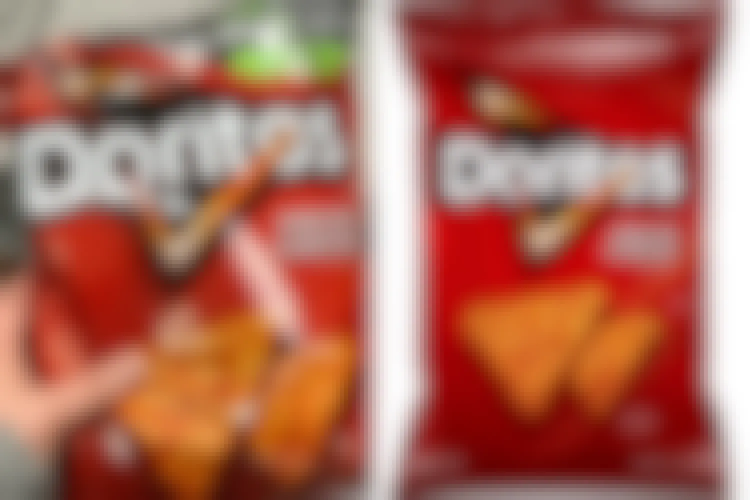 Two bags of Doritos Nacho Cheese chips. . . one from 2021, and the other that faced shrinkflation