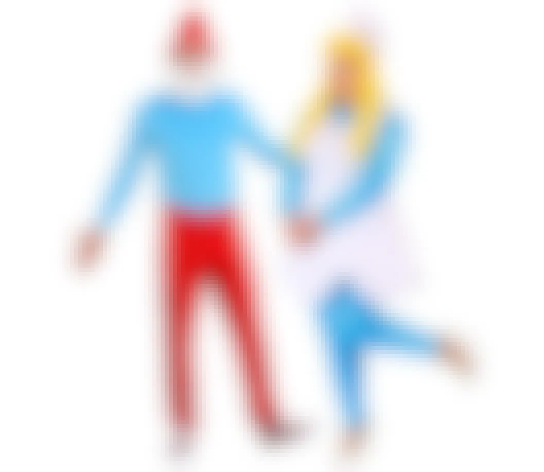 man and woman dressed in Smurfs Halloween costumes