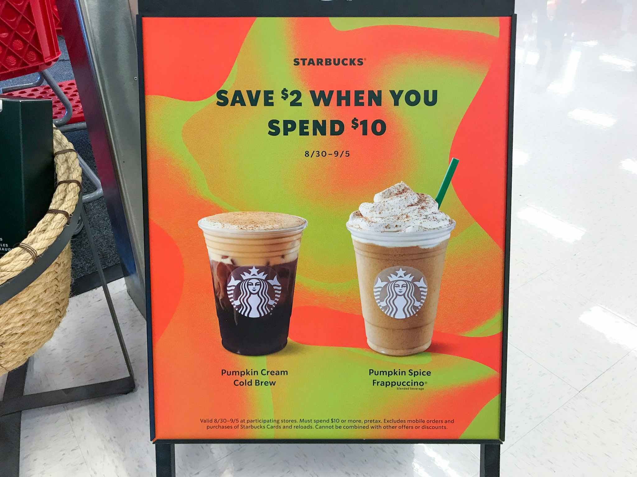 $2 off $10 starbucks promotion sign at target