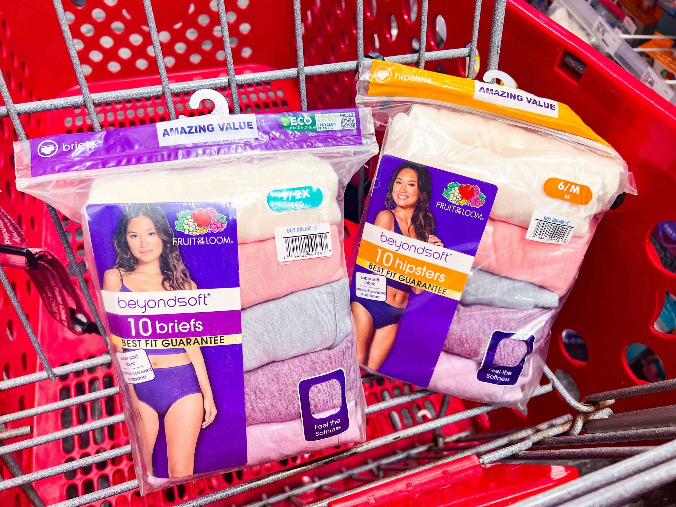 women's fruit of the loom underwear packs sitting in a Target shopping cart