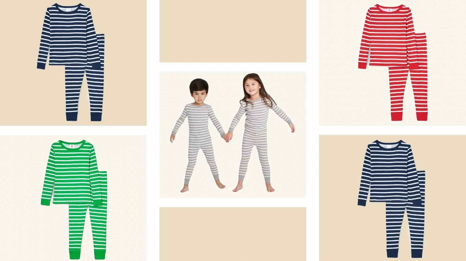 collage of toddler striped pajamas