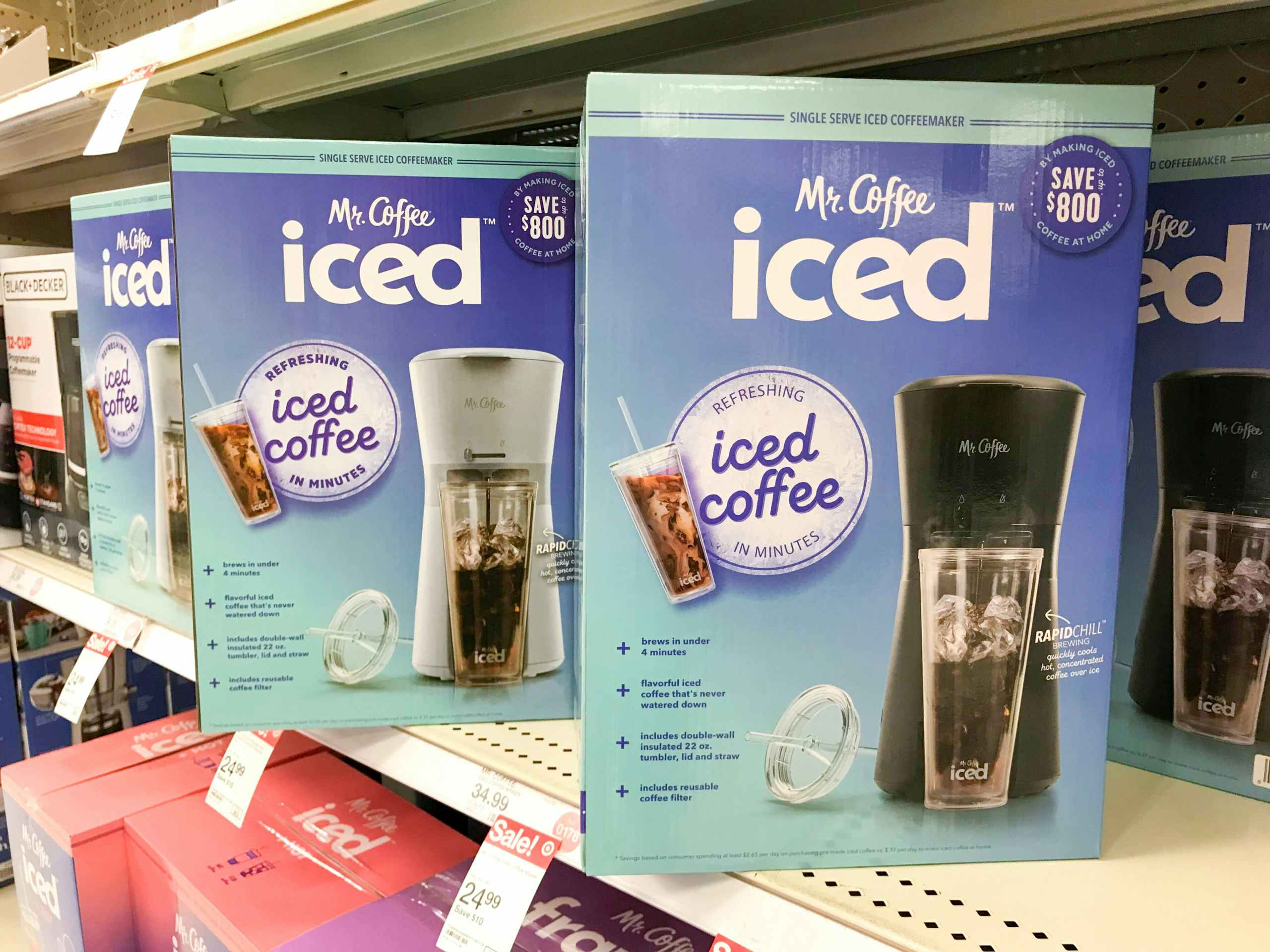 Mr. Coffee iced coffee maker on Target shelf