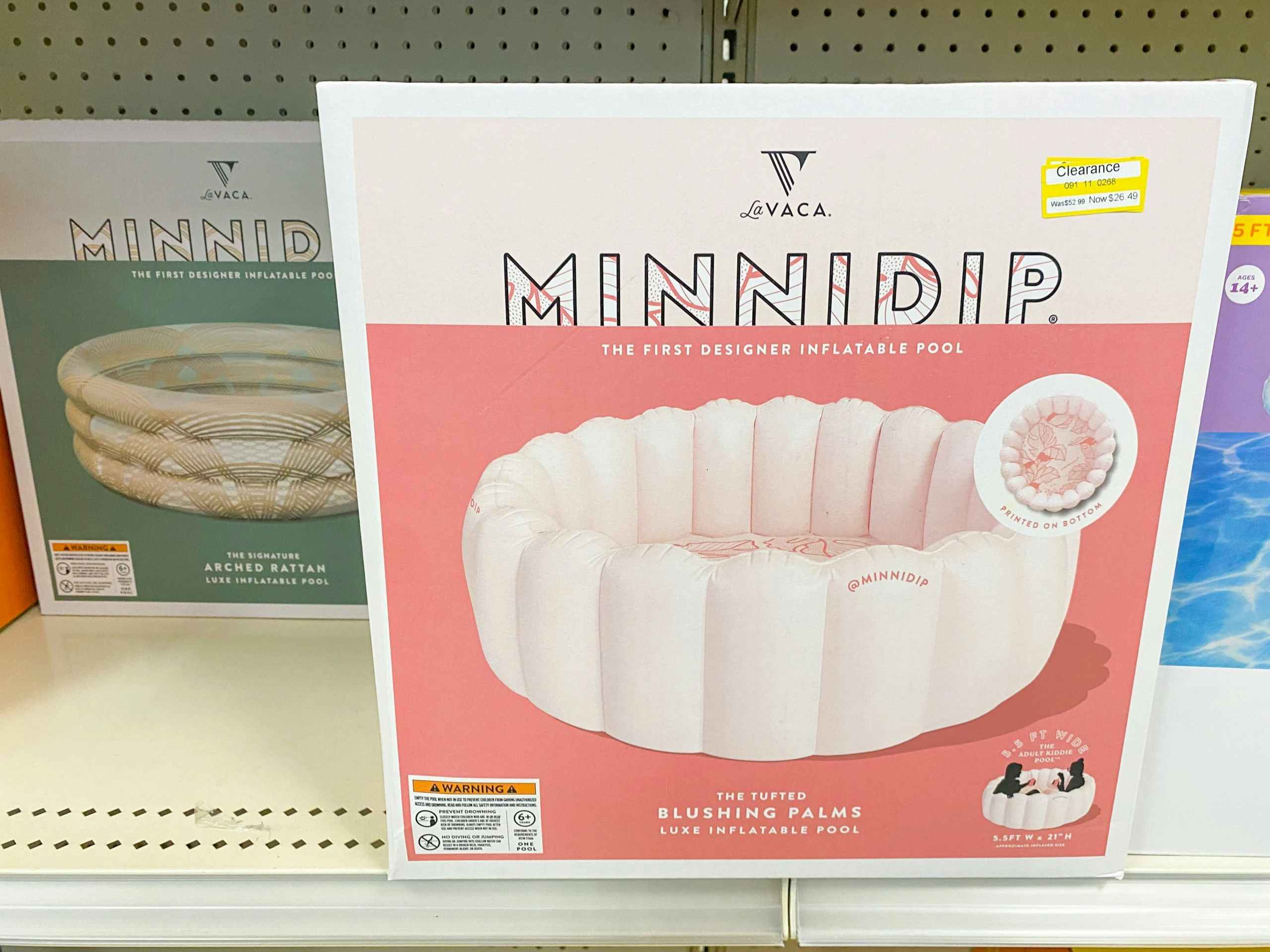 a pink Minnidip pool on a shelf