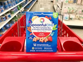 SpoonfulONE baby snack sitting on Target cart