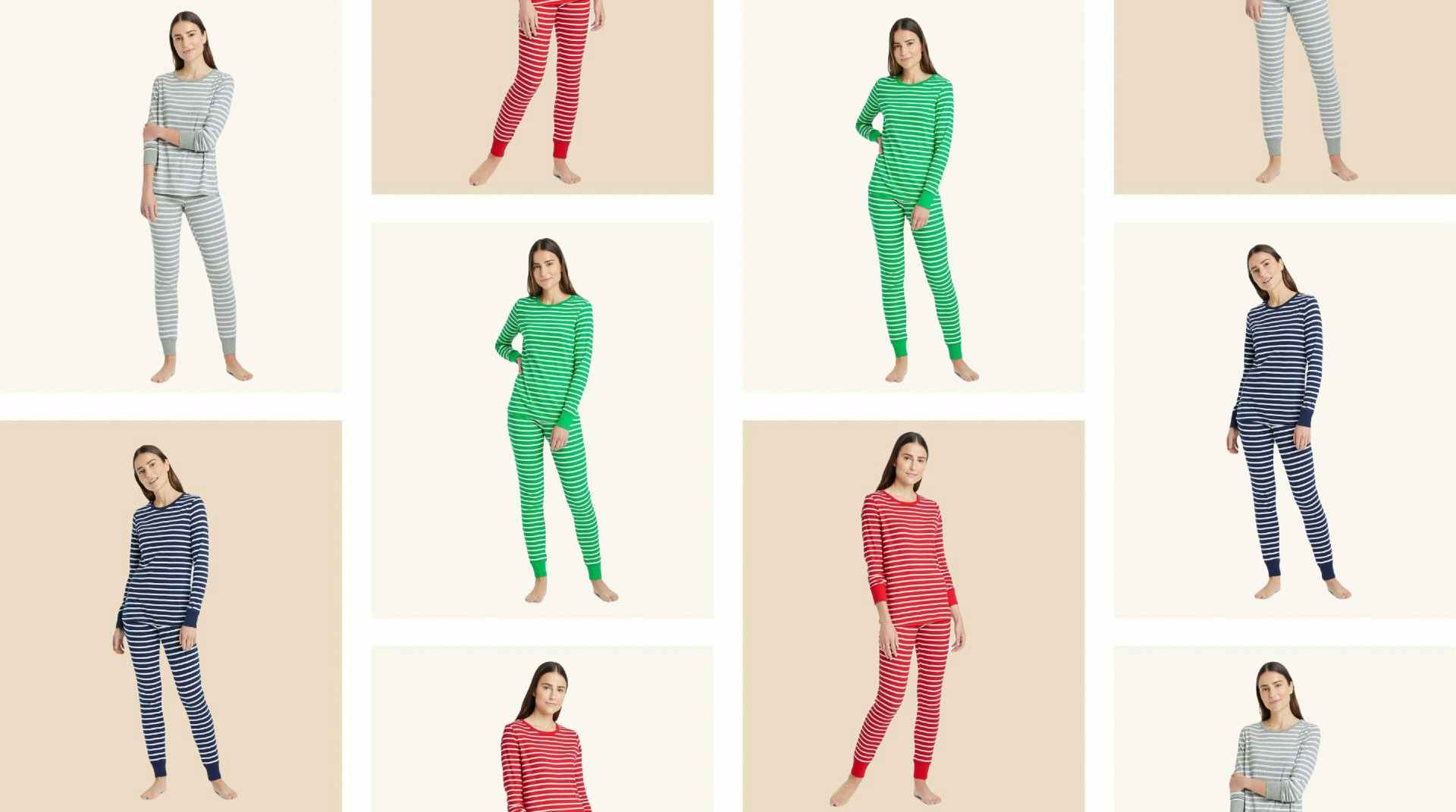 collage of women's striped pajamas