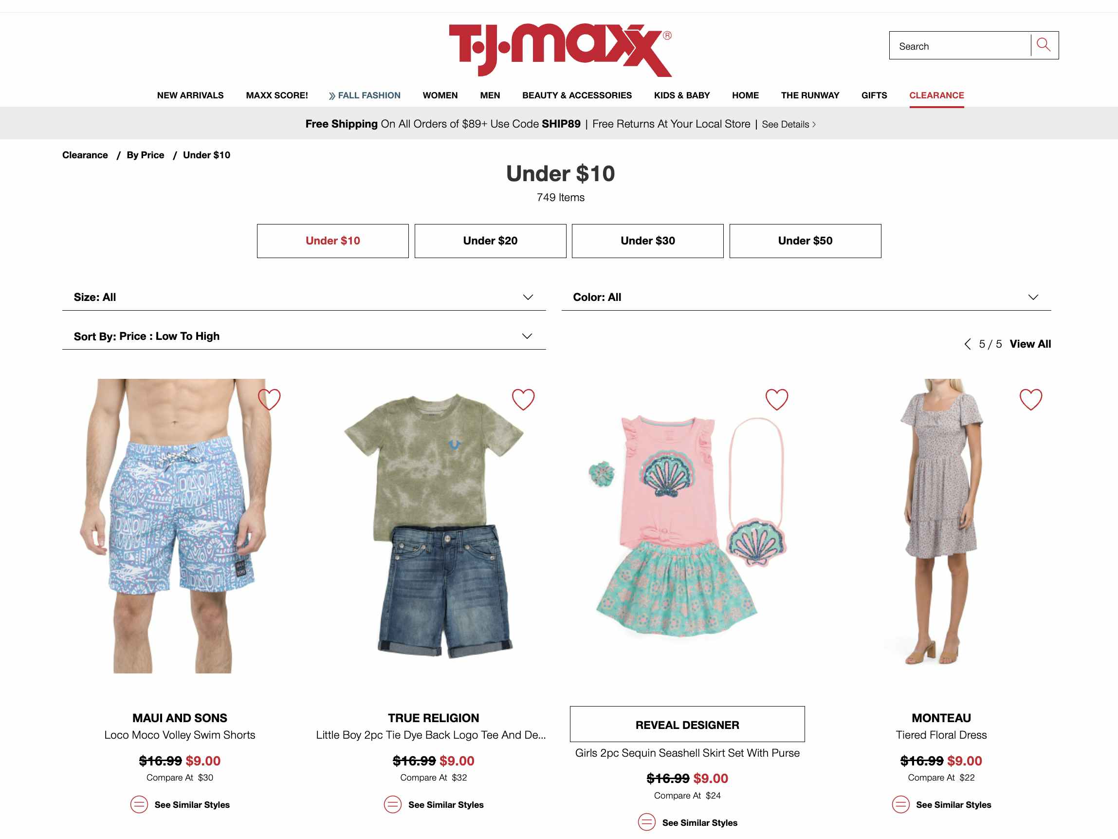 T.J.Maxx - Online only! Clearance under $10, $20, and $30.