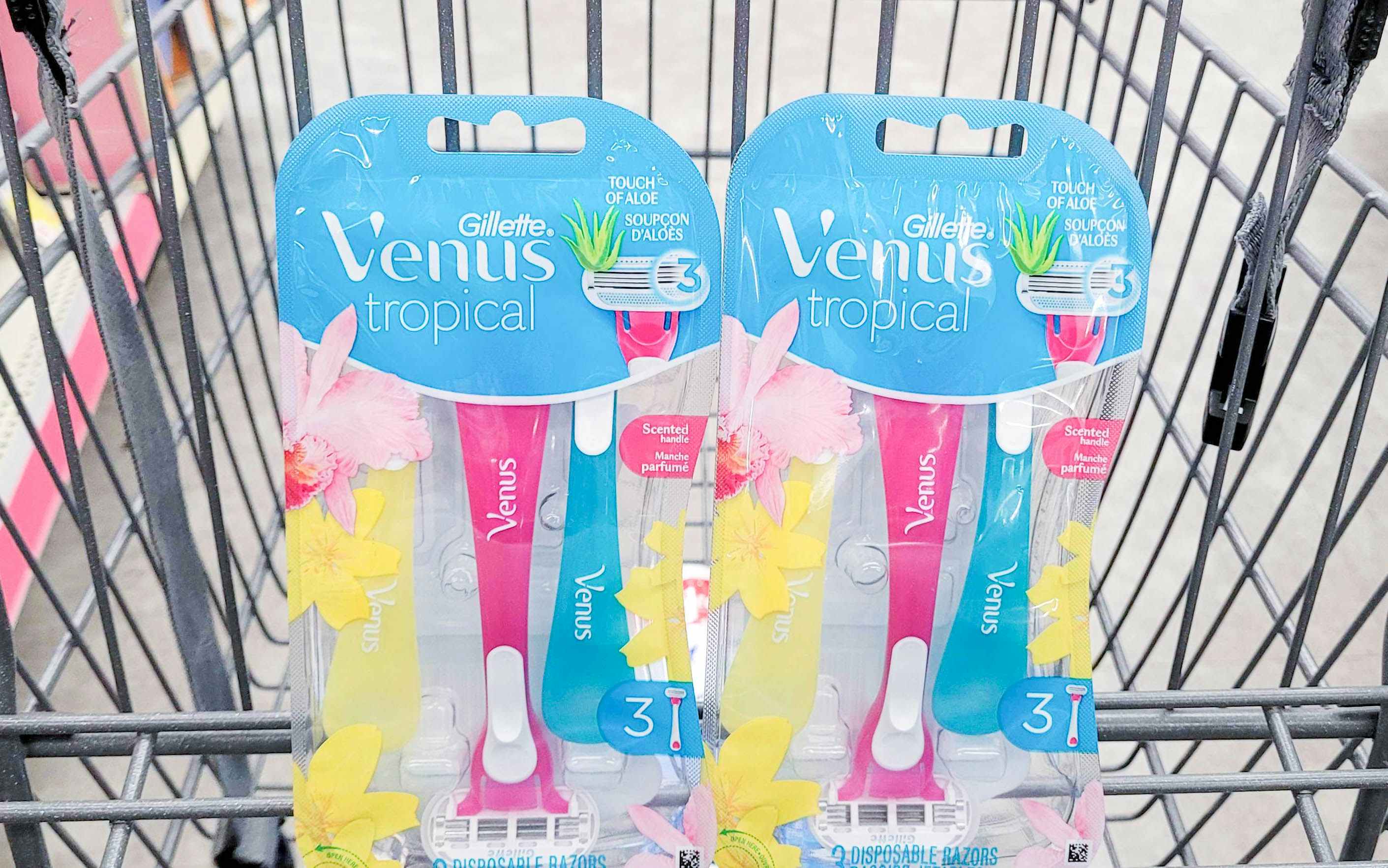 two packs of Gillette Venus Tropical disposable razors in shopping cart