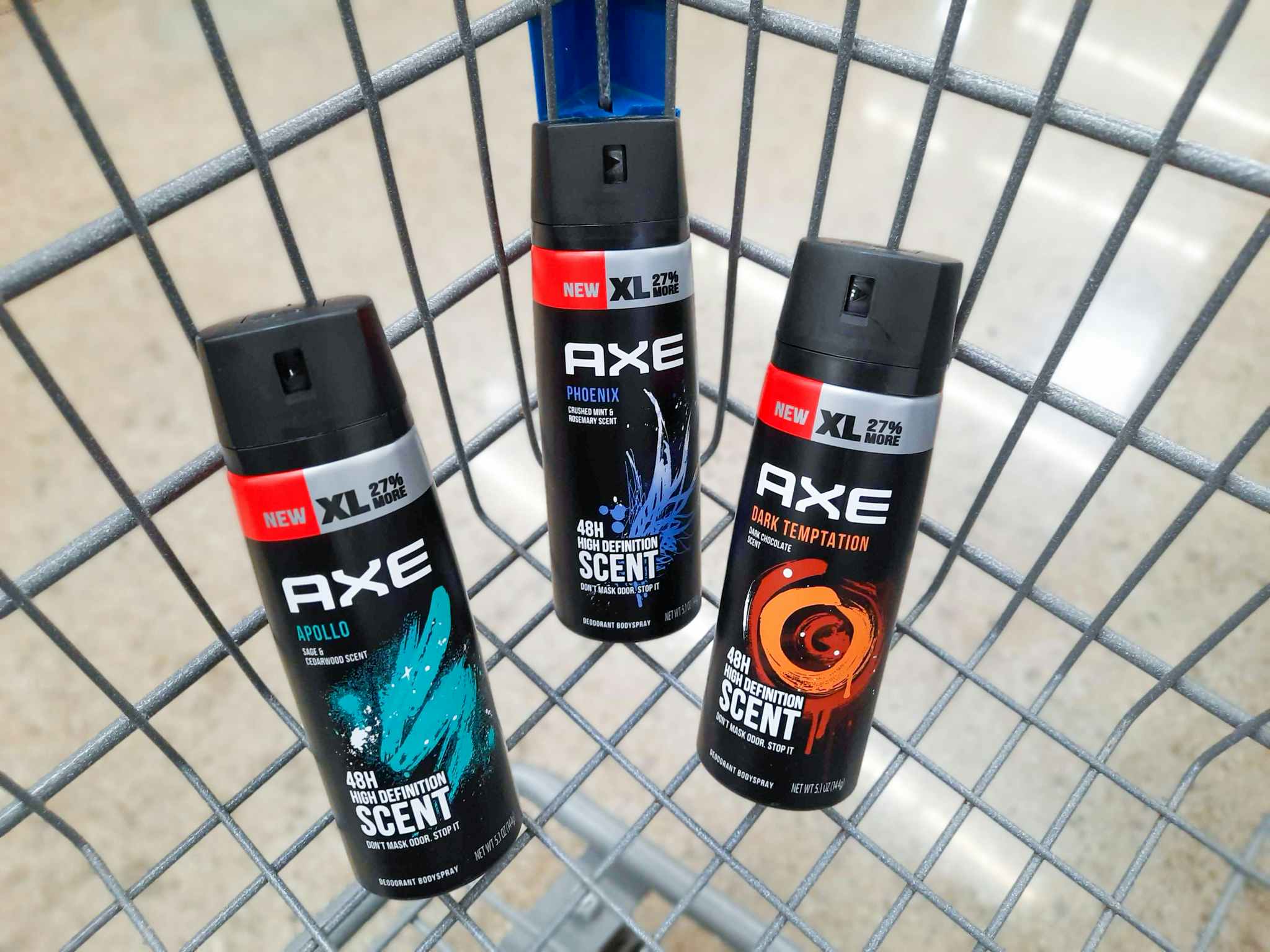 Three Axe Deodorant Body Spray products in Walmart shopping cart