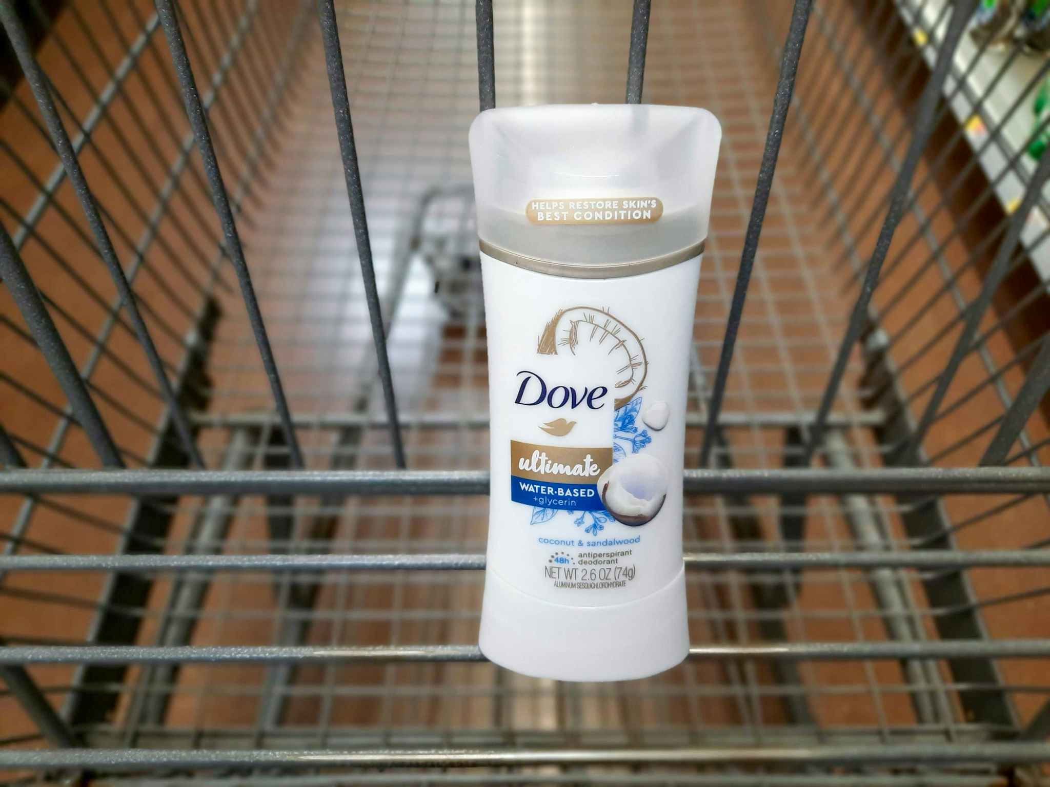One Dove Ultimate Deodorant product in Walmart shopping cart