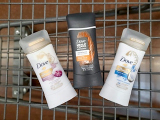 Three Dove Ultimate Deodorant products in Walmart shopping cart