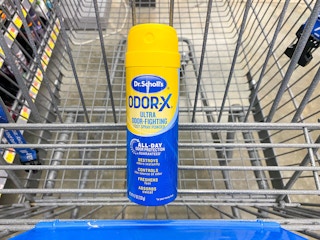 Dr Scholl's Odor-X Spray Powder in Walmart shopping cart