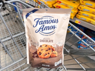 Seven-ounce package of Famous Amos Cookies in Walmart shopping cart