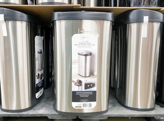 Mainstays Stainless Steel Motion Sensor Garbage Can on display at Walmart