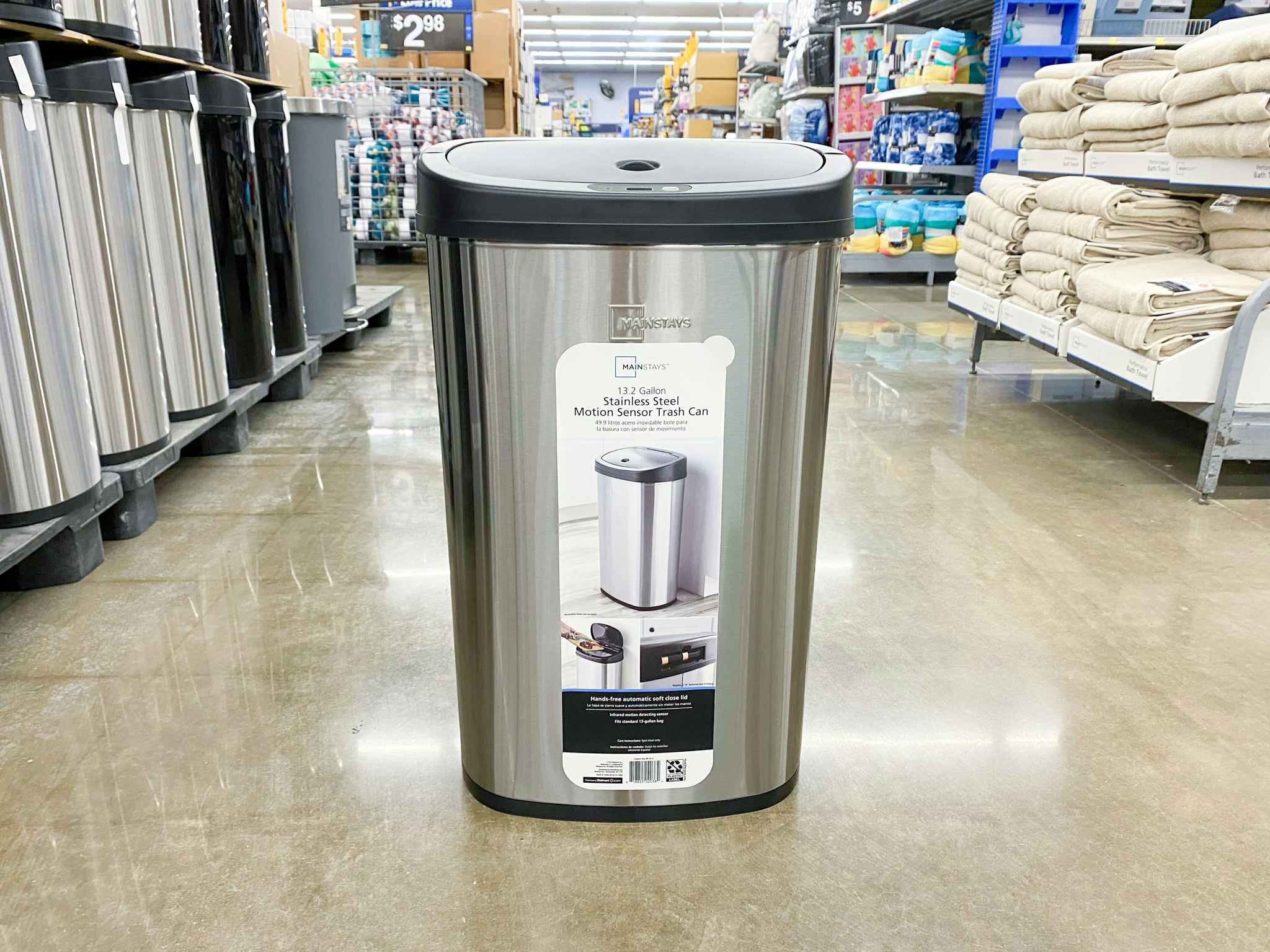 Mainstays Stainless Steel Motion Sensor Garbage Can at Walmart