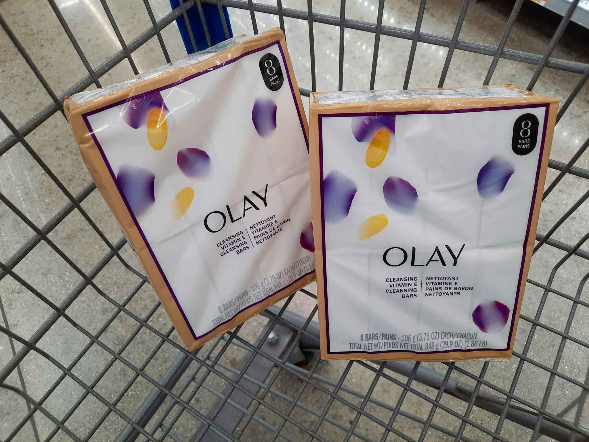 Two Olay Cleaning Bar products in Walmart shopping cart