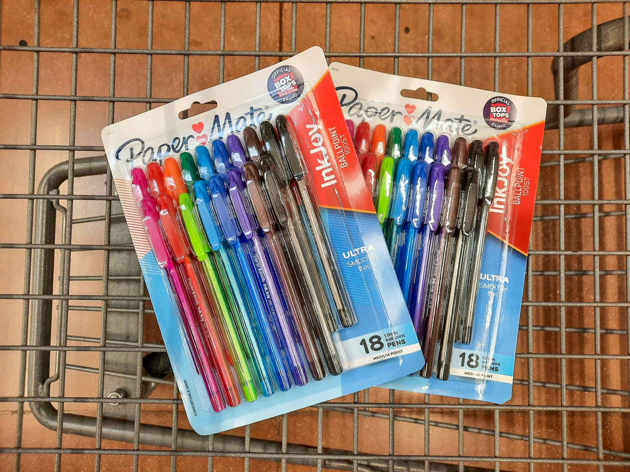 Two 18-count Paper Mate Inkjoy Pen products in Walmart shopping cart